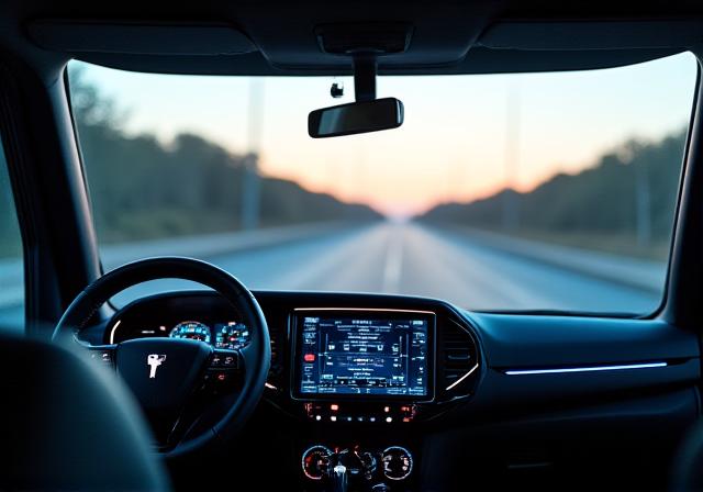 Modern truck dashboard with high tech navigation