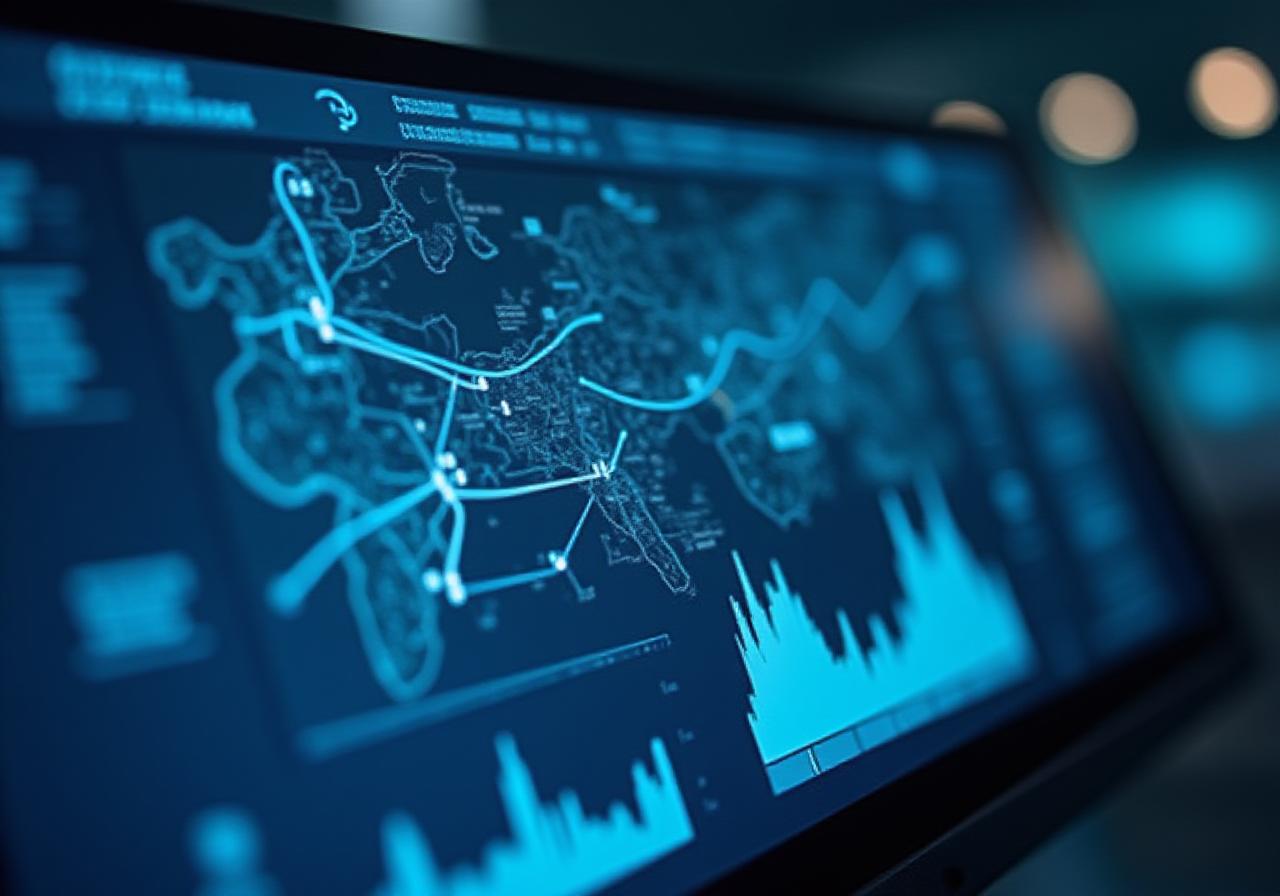 Logistics professional analyzing route optimization data on a screen
