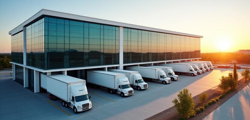 Strategic logistics facility location in Tomball Texas showing truck docks and corporate office